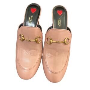 Gucci Horsebit Block Heel Mules Pink Leather Slip-On Sz 38 (7.5)